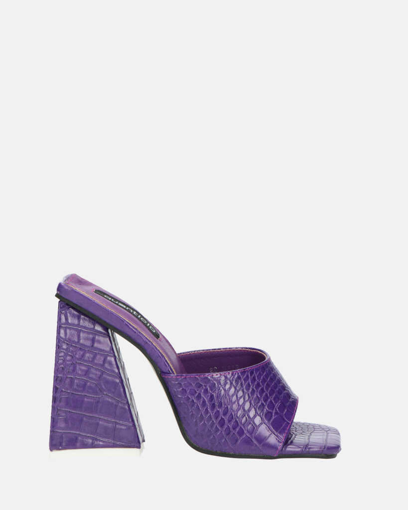 BUKET - sandales à talon en crocodile violet