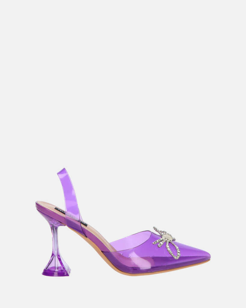 CONSUELO - talons en plexiglas violet avec décorations aux orteils