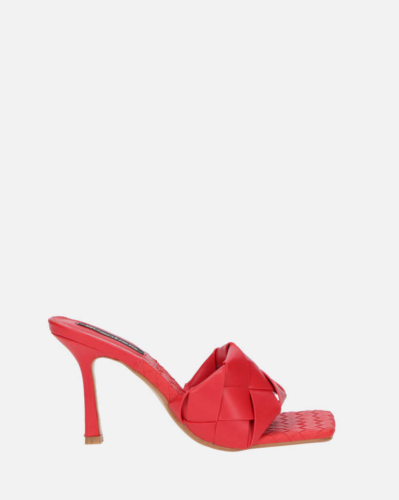 ENRICA - sandale en cuir tressé rouge avec talon