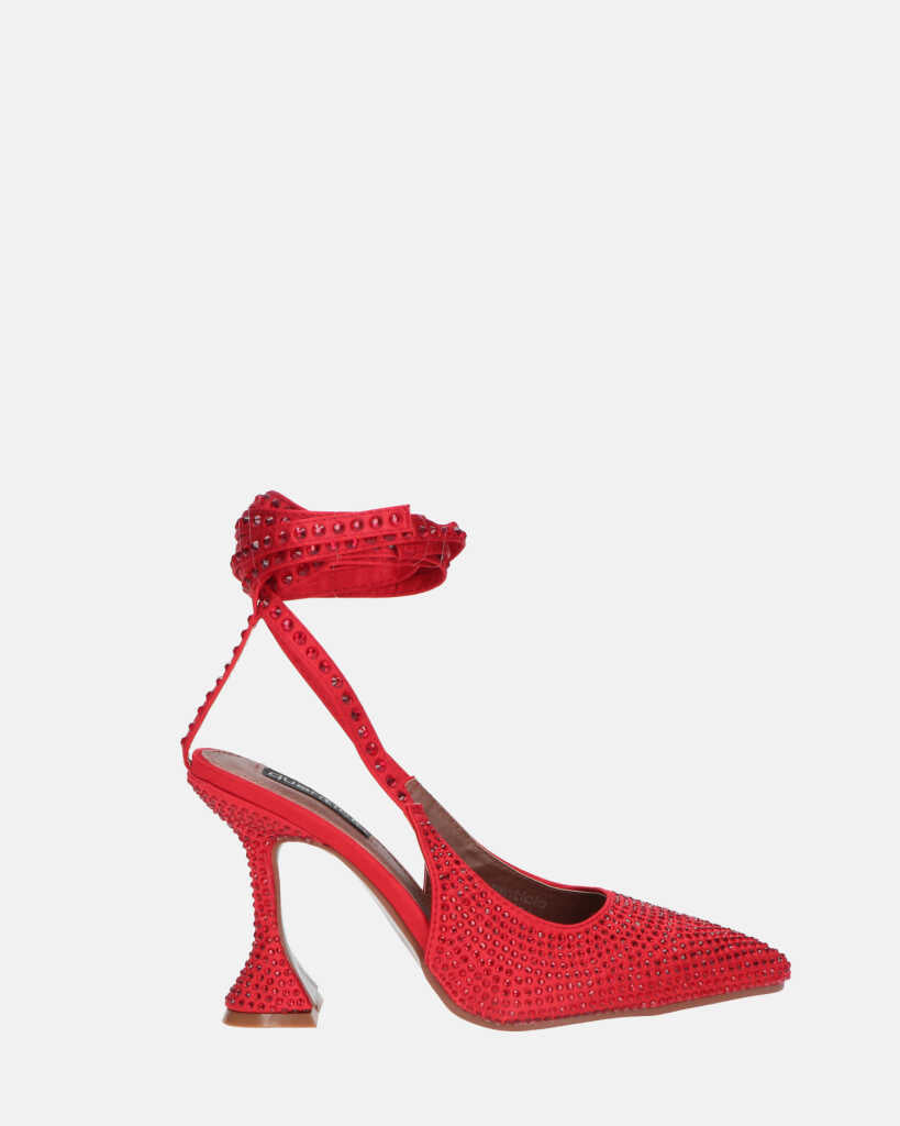 BRYGIDA - sandales pailletées rouges à lacets cloutés