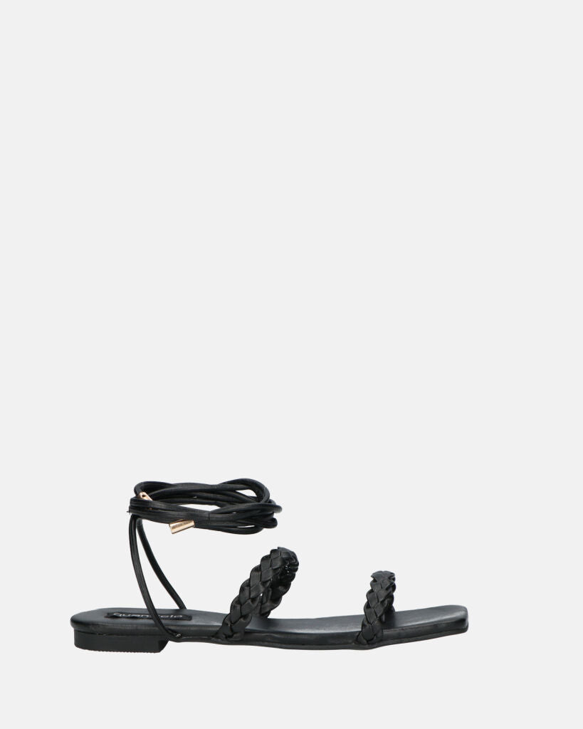 CLARE - sandales plates noires à lacets