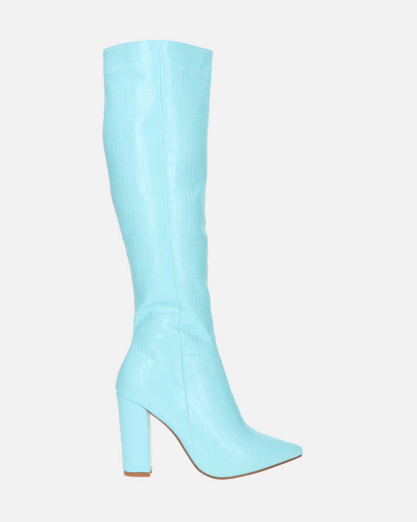 KSENIA - bottes hautes en cocodrile bleu claire