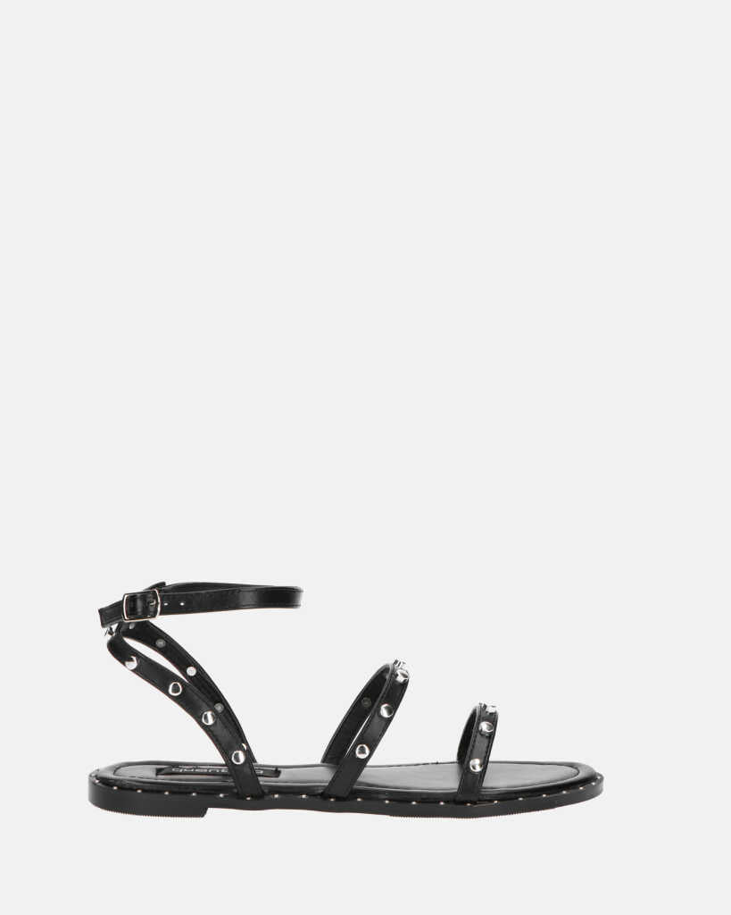 ESTHER - sandales plates noires à clous