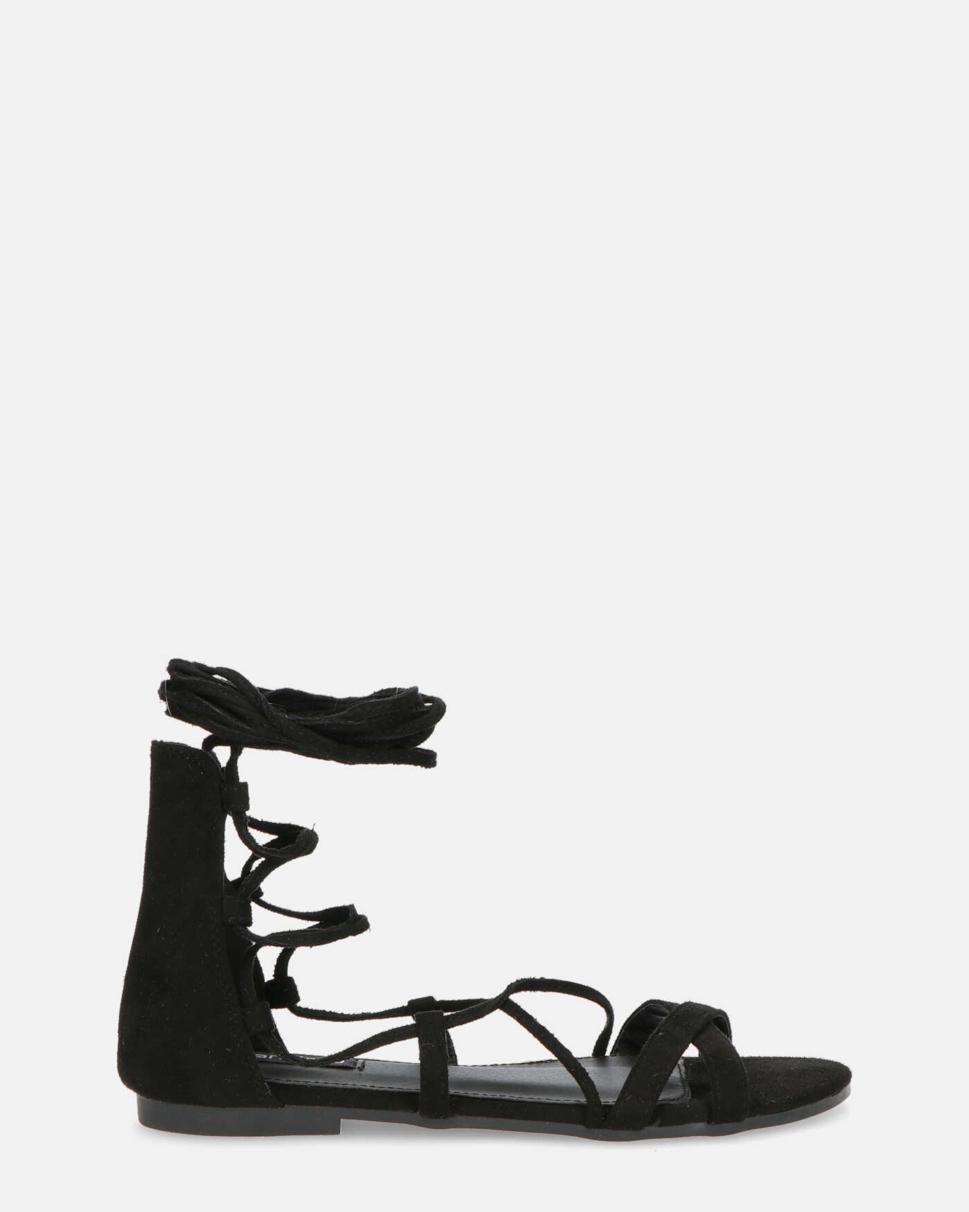 YANNA - sandales plates à lacets noires en daim